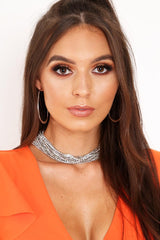Silver Diamante Multi Layered Choker Necklace - Kamren-Chokers
