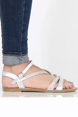 Silver Diamante Open Toe Sandals - Margret-Sandals