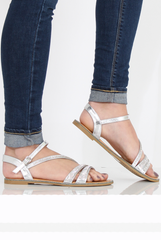 Silver Diamante Open Toe Sandals - Margret-Sandals