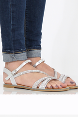 Silver Diamante Open Toe Sandals - Margret-Sandals