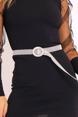 Silver Diamante Oval Buckle Belt - Glenda-Belts