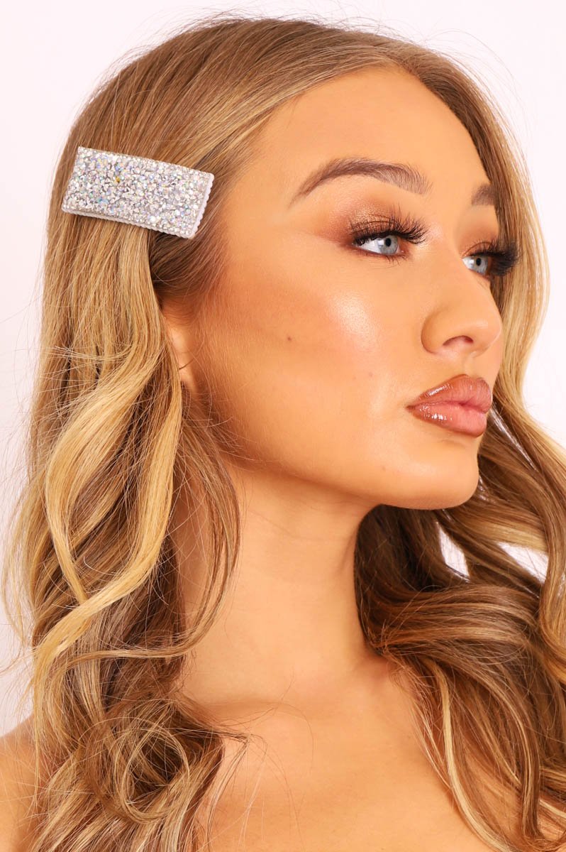 Silver Diamante Rectangle Hair Slide - Nini-Hair