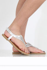 Silver Diamante Sling Black Sandals - Abbey-Sandals
