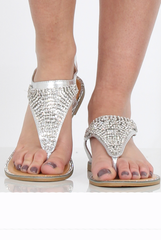 Silver Diamante Sling Black Sandals - Abbey-Sandals