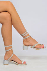 Silver Diamante Spaghetti Heeled Sandals - Samanda-Sandals
