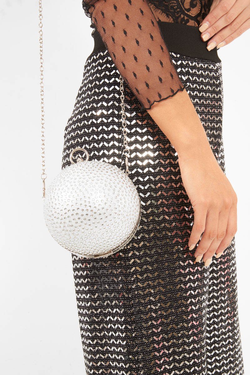 Silver Diamante Sphere Bag - Tayla-Bags