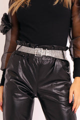 Silver Diamante Square Buckle Belt - Paris-Belts