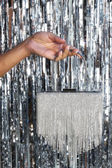 Silver Diamante Tassel Box Clutch - Geri-Bags