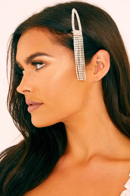 Silver Diamante Tassel Hair Slide - Atley