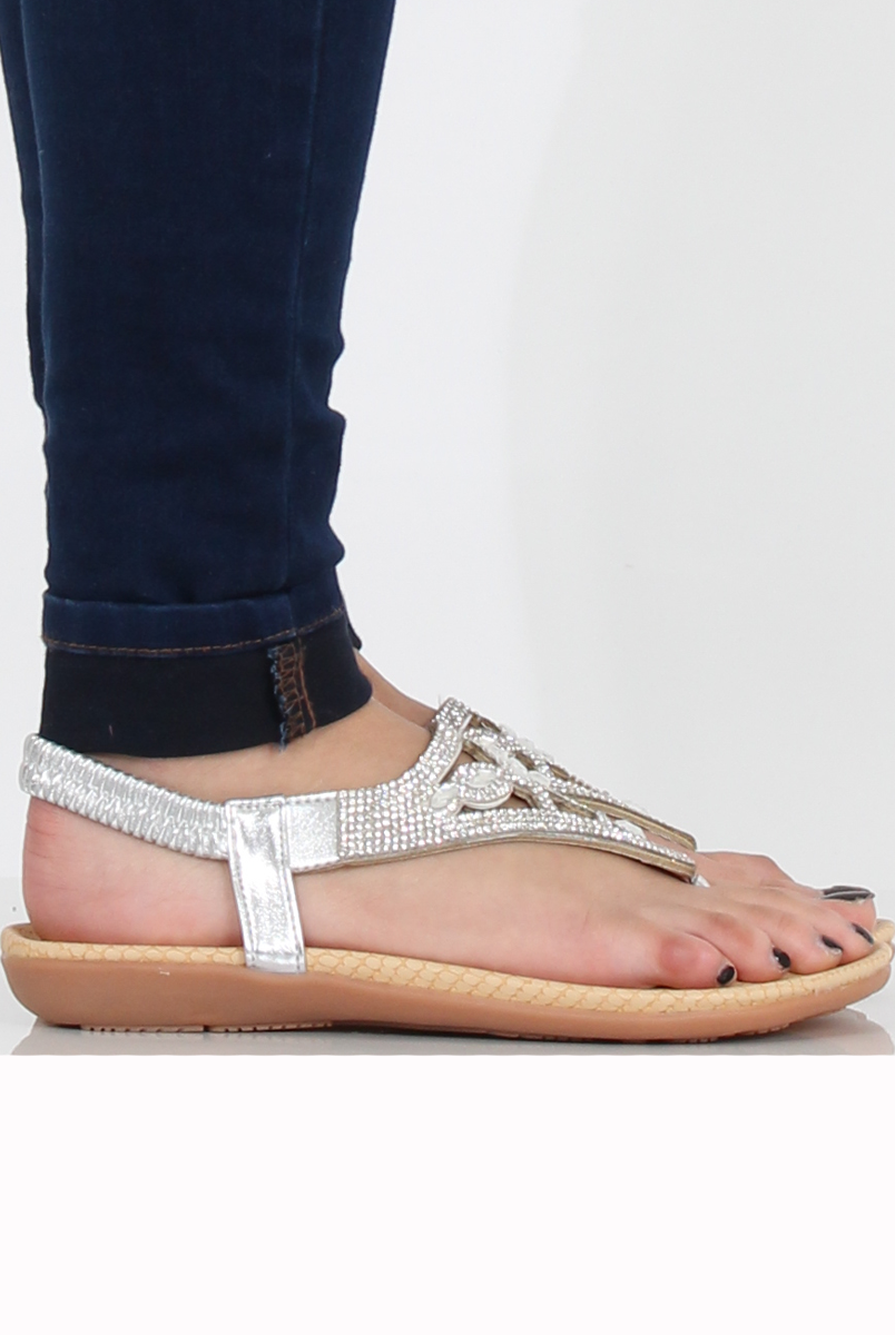 Silver Diamante and Jewelled Sandals- Taliya-Sandals