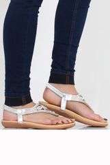 Silver Diamante and Jewelled Sandals- Taliya-Sandals