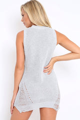 Silver Distressed Knitted Dress - Karis-Dresses