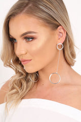 Silver Double Circle Diamante Drop Earrings - Paralee-Jewellery