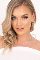 Silver Double Circle Diamante Drop Earrings - Paralee-Jewellery