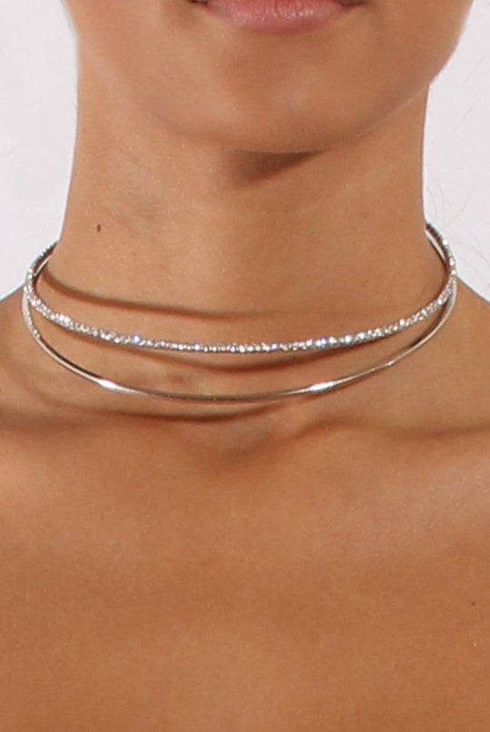 Silver Double Diamond Metal Choker - Kalene
