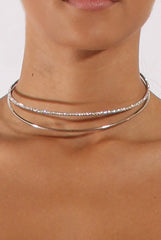 Silver Double Diamond Metal Choker - Kalene-Accessories