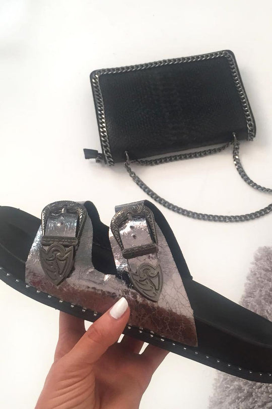 Silver Double Western Buckle Sandals - Jenifer
