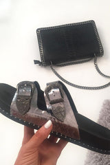 Silver Double Western Buckle Sandals - Jenifer-Sliders