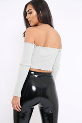 Silver Gathered Middle Bardot Crop Top - Sally-Crop Tops