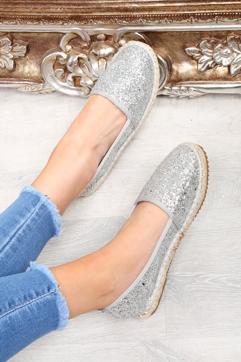 Silver Glitter Espadrilles - Ivery-Flats