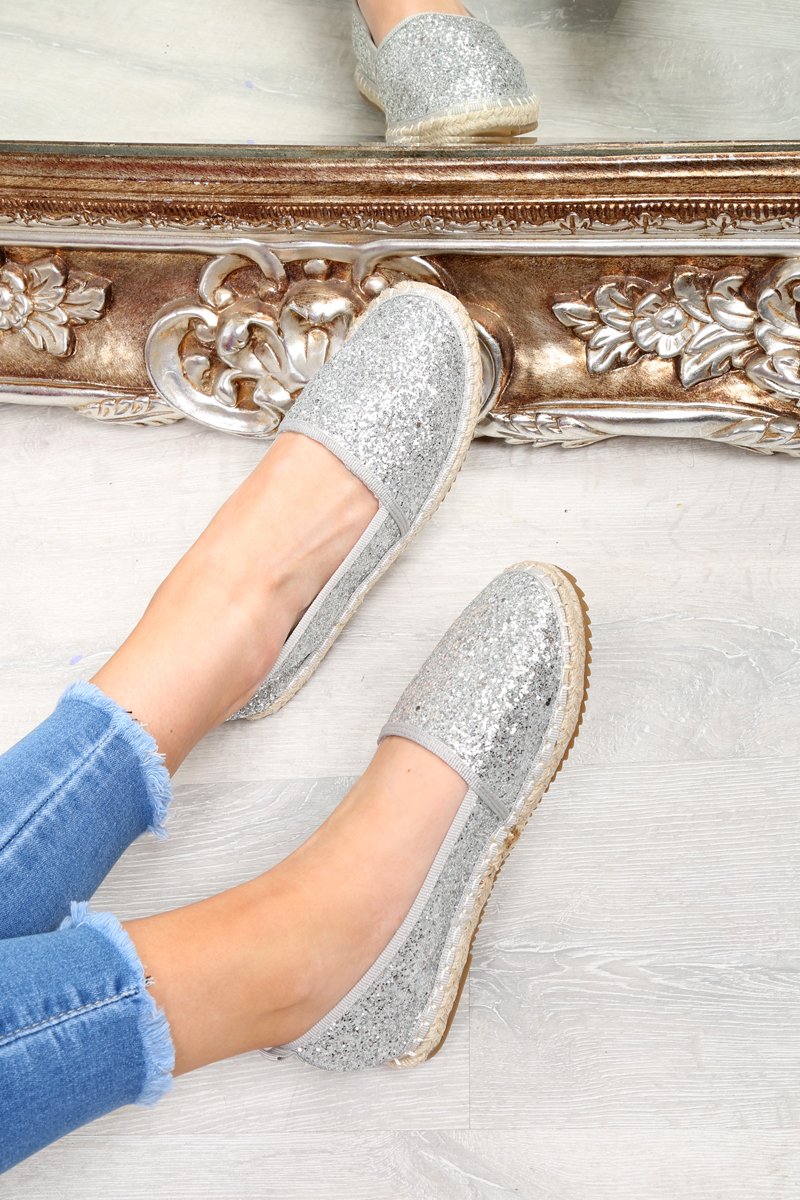 Silver Glitter Espadrilles - Ivery-Flats