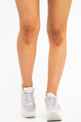 Silver Glitter Mesh Lace Up Platform Trainers - Hennie-Trainers