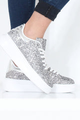 Silver Glitter Platform Trainers - Erin-Trainers