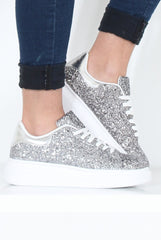 Silver Glitter Platform Trainers - Erin-Trainers