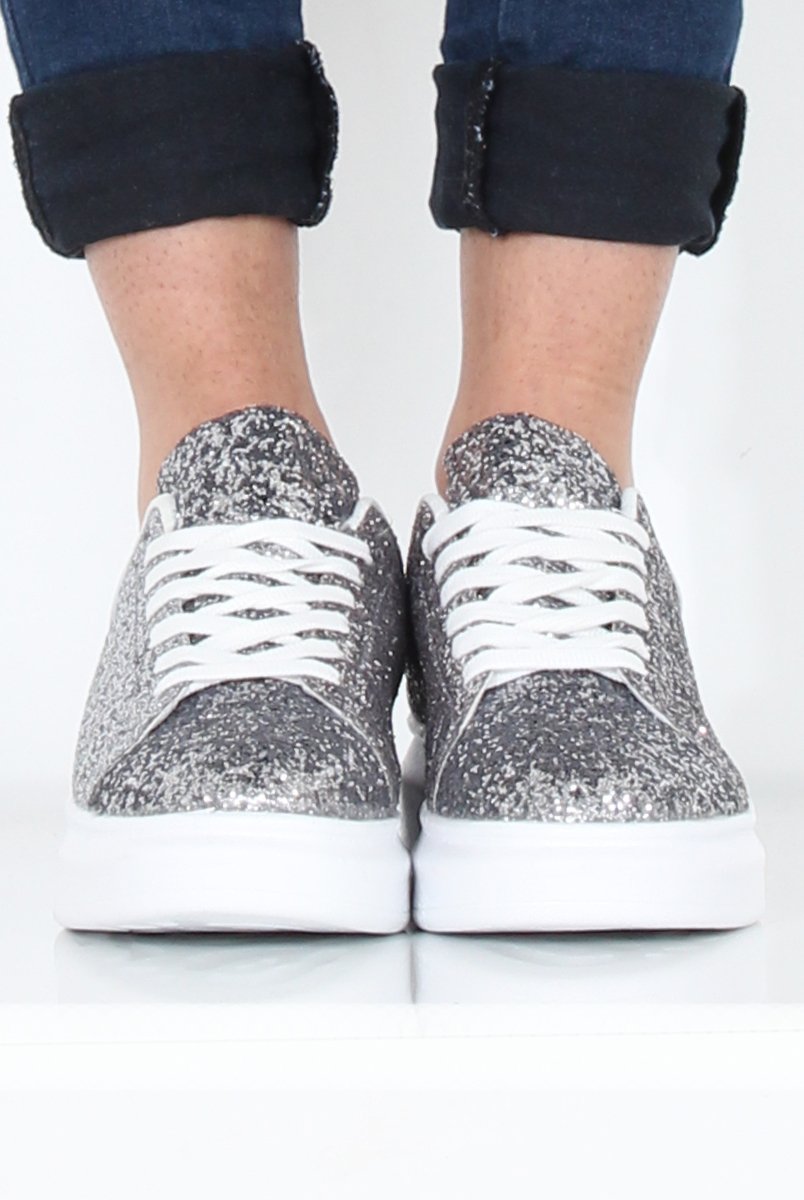 Silver Glitter Platform Trainers - Erin-Trainers