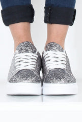 Silver Glitter Platform Trainers - Erin-Trainers