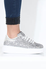 Silver Glitter Platform Trainers - Erin-Trainers