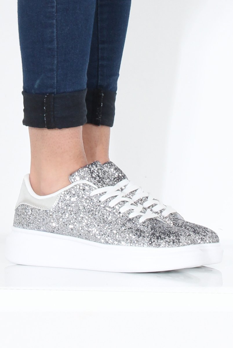 Silver Glitter Platform Trainers - Erin-Trainers