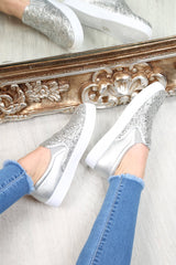 Silver Glitter Slip On Trainers - Maddie-Trainers