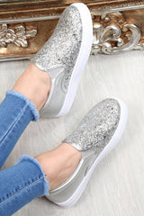 Silver Glitter Slip On Trainers - Maddie-Trainers