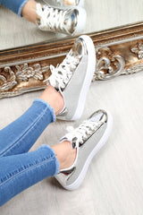 Silver Glittery Shiny Trainers - Jessie-Trainers