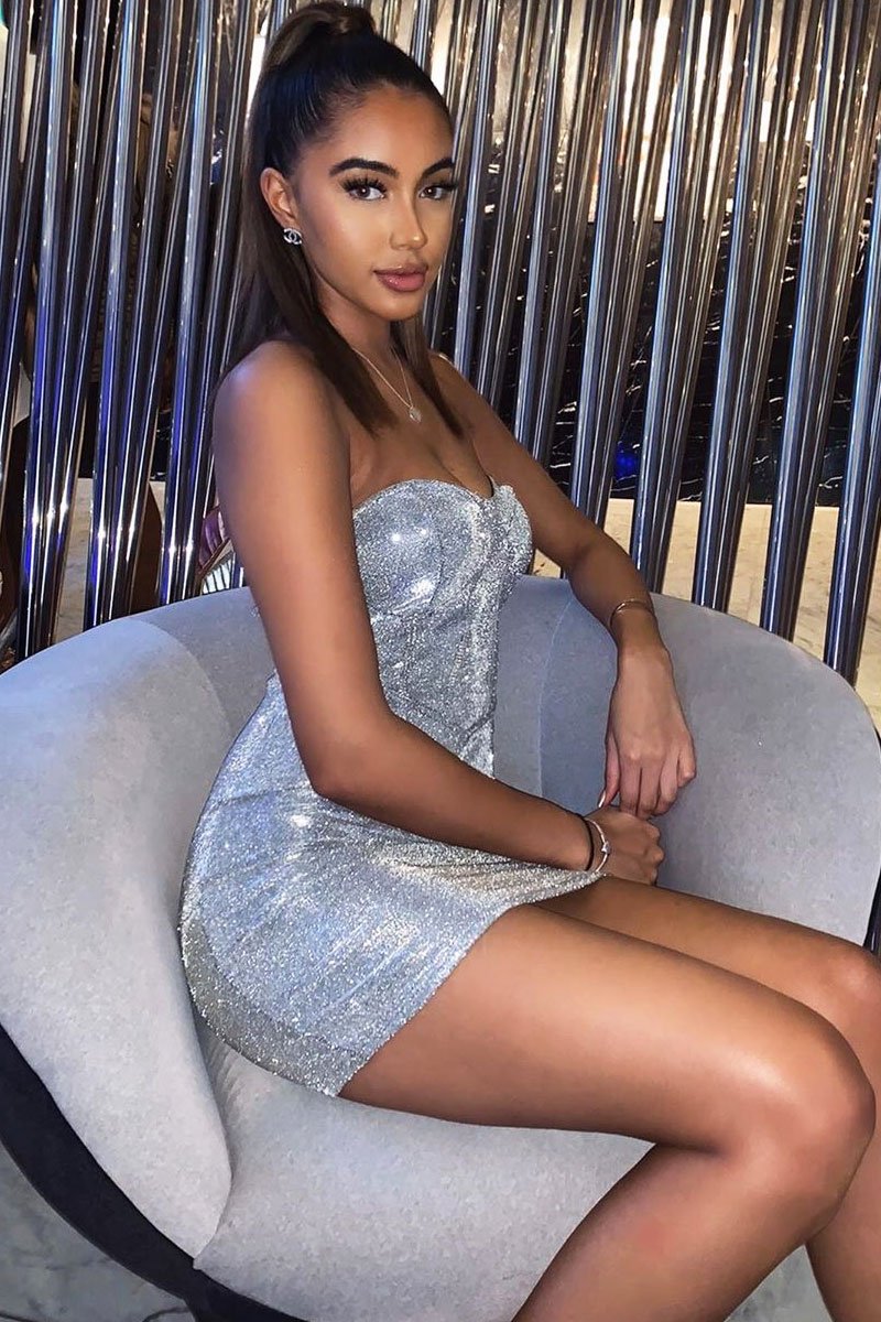 Silver Gold Corset Detail Strapless Bodycon Dress - Danyla-Dresses