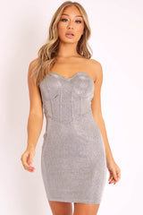 Silver Gold Corset Detail Strapless Bodycon Dress - Danyla-Dresses