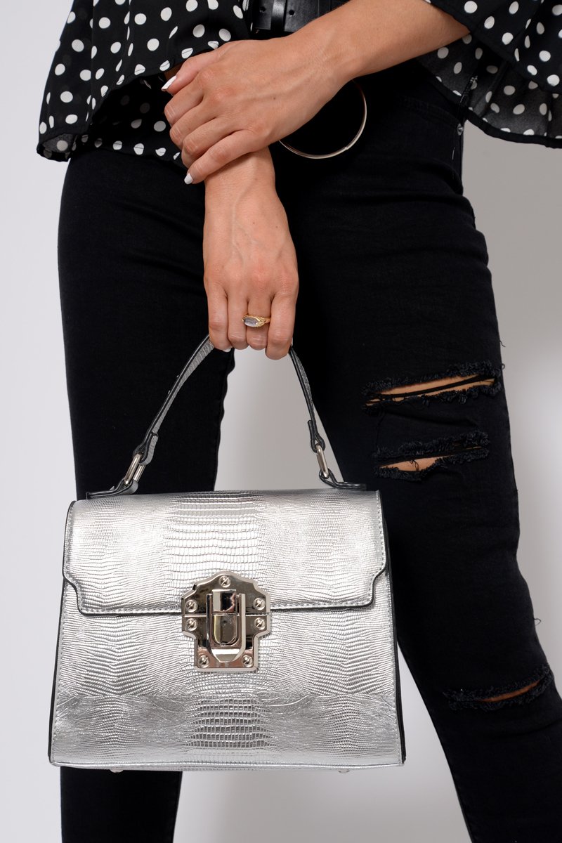 Silver Gold Detail Classic Handbag - Paulie-Bags