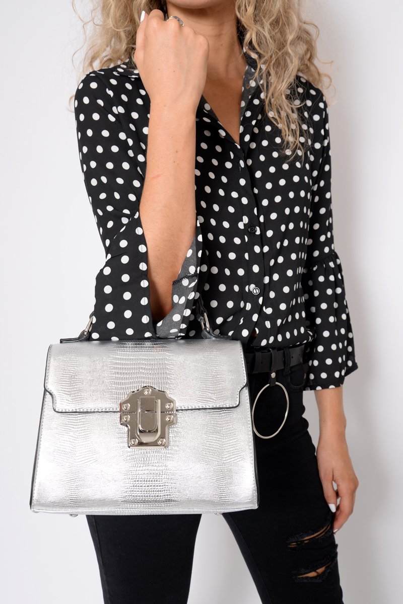 Silver Gold Detail Classic Handbag - Paulie-Bags