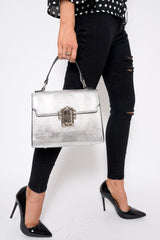 Silver Gold Detail Classic Handbag - Paulie-Bags