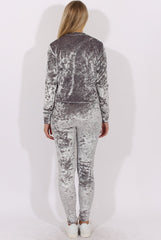 Silver Grey Crushed Velvet Tracksuit - Romy-Tracksuits