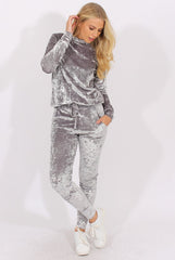 Silver Grey Crushed Velvet Tracksuit - Romy-Tracksuits