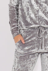 Silver Grey Crushed Velvet Tracksuit - Romy-Tracksuits
