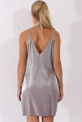 Silver Grey Pleated Metallic Slip Dress - Peaches-Dresses