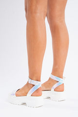 Silver Holographic Faux Snake Chunky Sandal - Elfa-Sandals