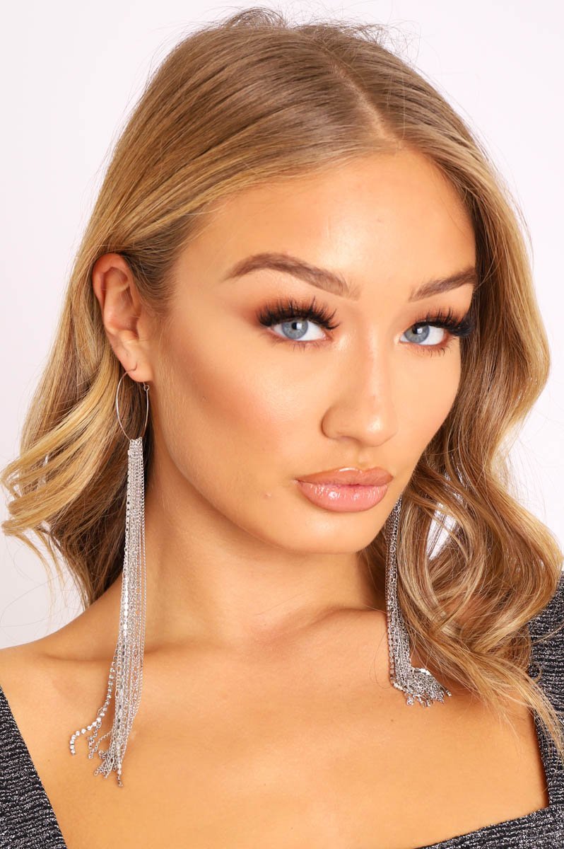 Silver Hoop Extreme Tassel Earrings - Fay-Jewellery