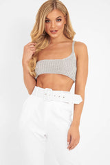 Silver Knitted One Shoulder Crop Top - Houda-Crop Tops
