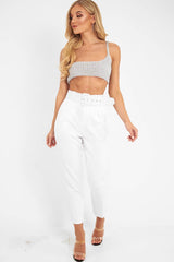 Silver Knitted One Shoulder Crop Top - Houda-Crop Tops