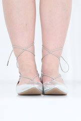 Silver Lace Up Flats - Nina-Shoes