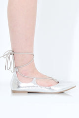 Silver Lace Up Flats - Nina-Shoes